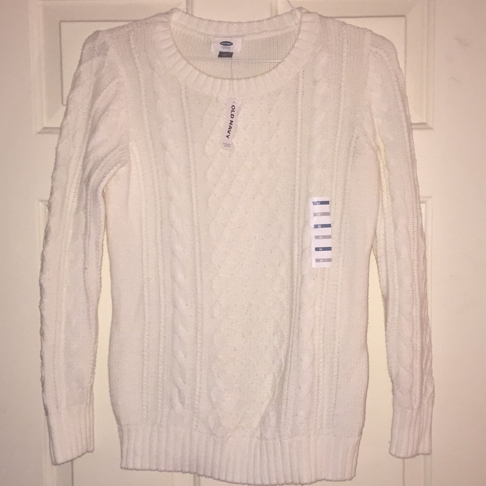 White cable knit sweater